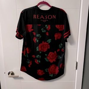 Reason 🌹 rose pattern jersey sheer shirt